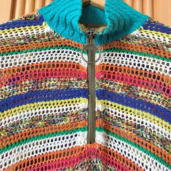Free people crochet quarter zip sweater rainbow - Picture 5 of 9